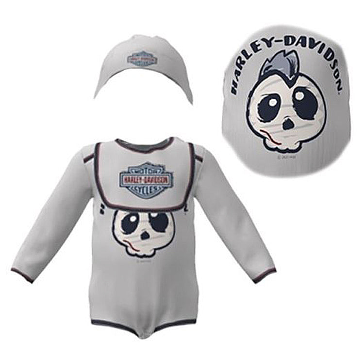Harley-Davidson® Newborn & Infant Boys' 3-Piece Creeper Set | Creeper, Bib & Beanie | Long Sleeves