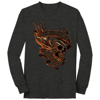 Men's Skull Wing Flame Long Sleeve T-Shirt Gray, Thunderbolt