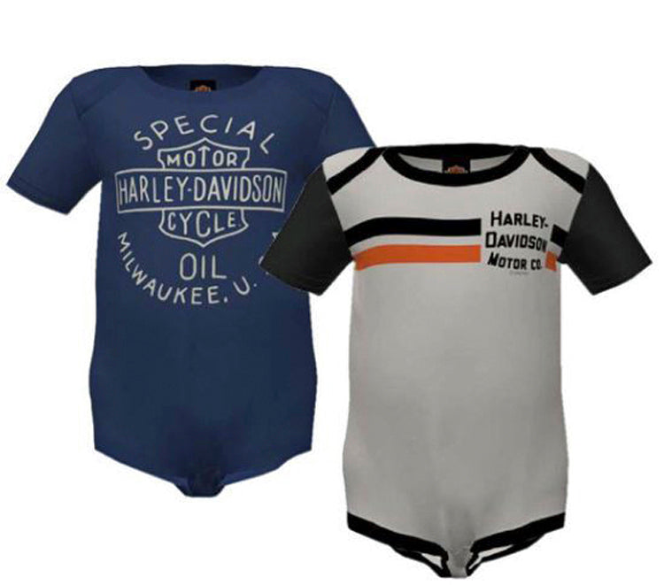 Harley-Davidson® Boys' 2-Pc Creeper Set | Oil Can Label | Signature With Classic Stripes
