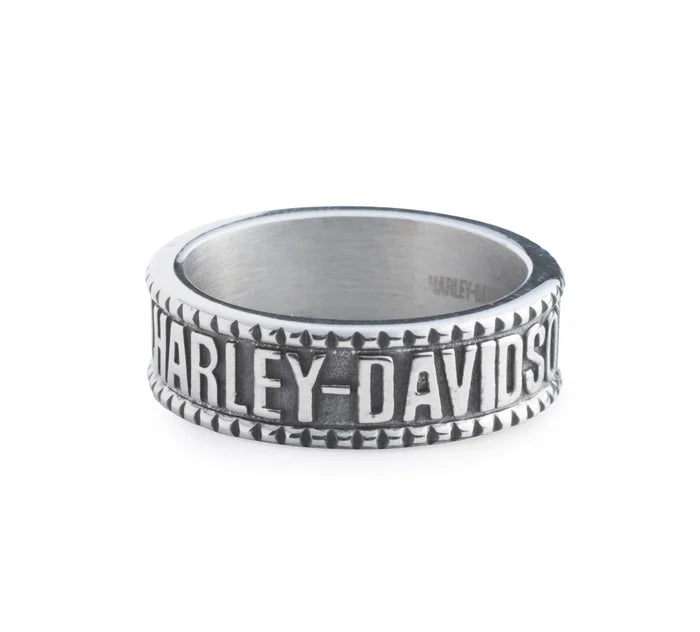 Harley-Davidson 80'sエンブレムリング Harley-Davidson® Men's Raised Logo Band Ring - Stainless Steel