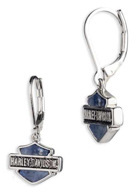 Harley-Davidson Women's Bar & Shield Drop Chain Hoop Earrings, Silver Harley-Davidson Women's Bar & Shield Drop Chain Hoop Earrings, Silver