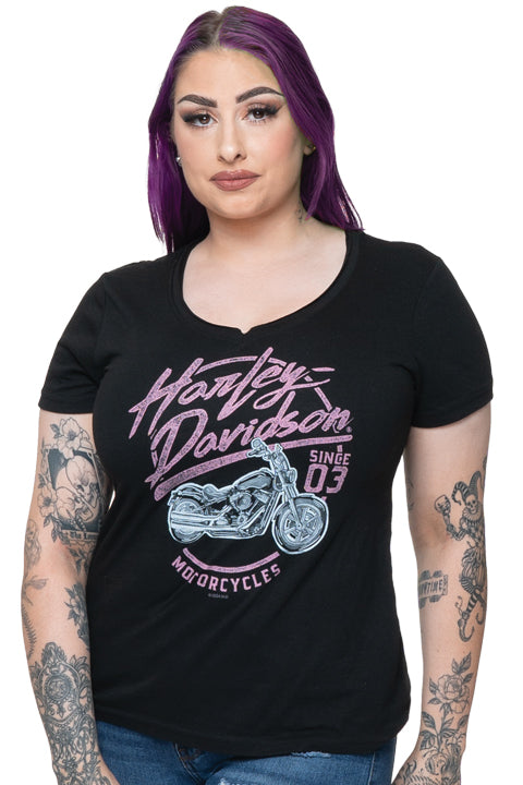 
                  
                    Harley-Davidson® Ladies Control Short Sleeve Notched V-Neck T-Shirt | Black
                  
                