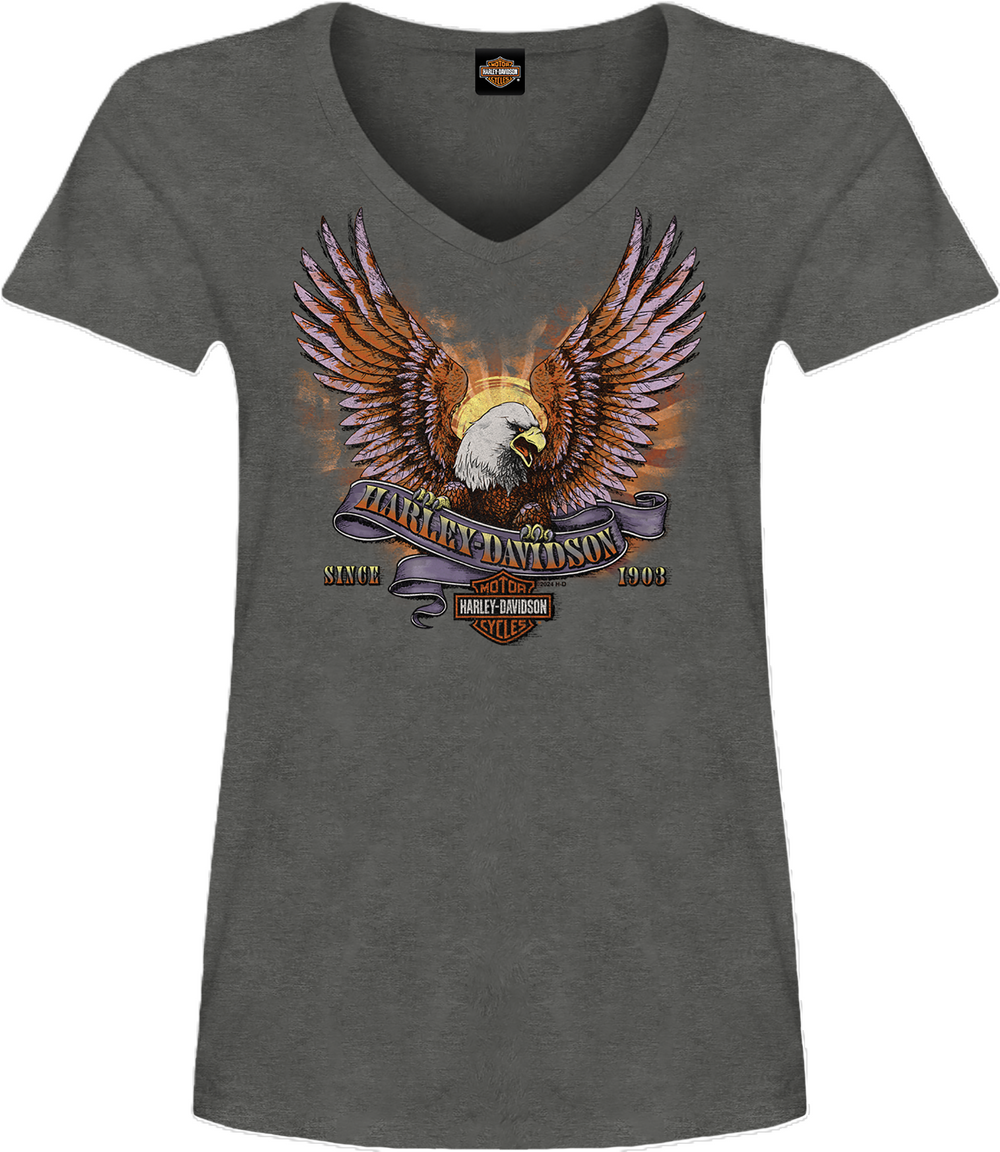 Harley-Davidson® Ladies Afflicted Eagle V-Neck T-Shirt | Grey | Short Sleeves