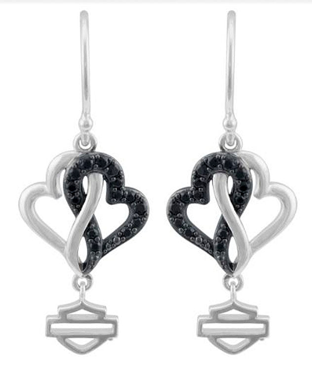 Harley-Davidson® Women's Black & White Infinity Hearts Drop Earrings | Black Crystal Embellished