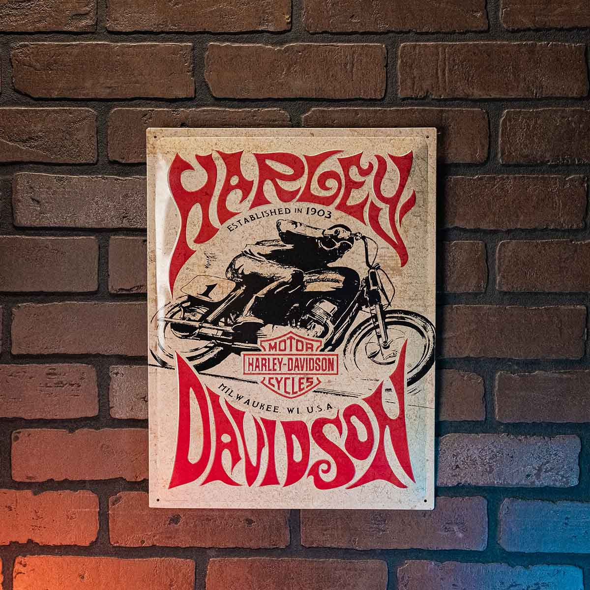 Harley Davidson® 1970's Racer Tin Sign Arched Center House of Harley®