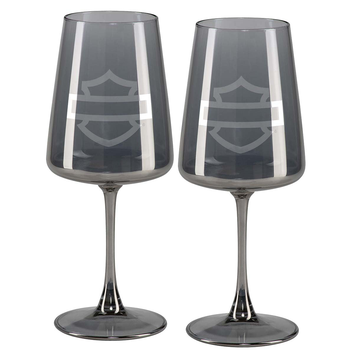 Harley-Davidson® Open Bar & Shield Smoke Grey Wine Glass Set