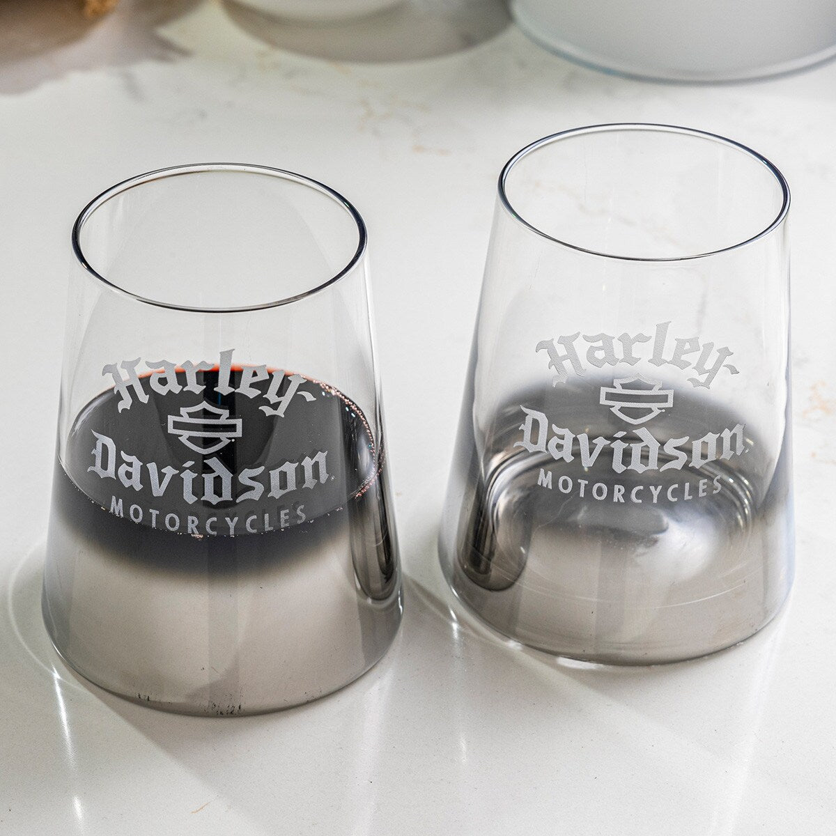 Harley-Davidson Silver Ombre Stemless Wine Glass Set of 2