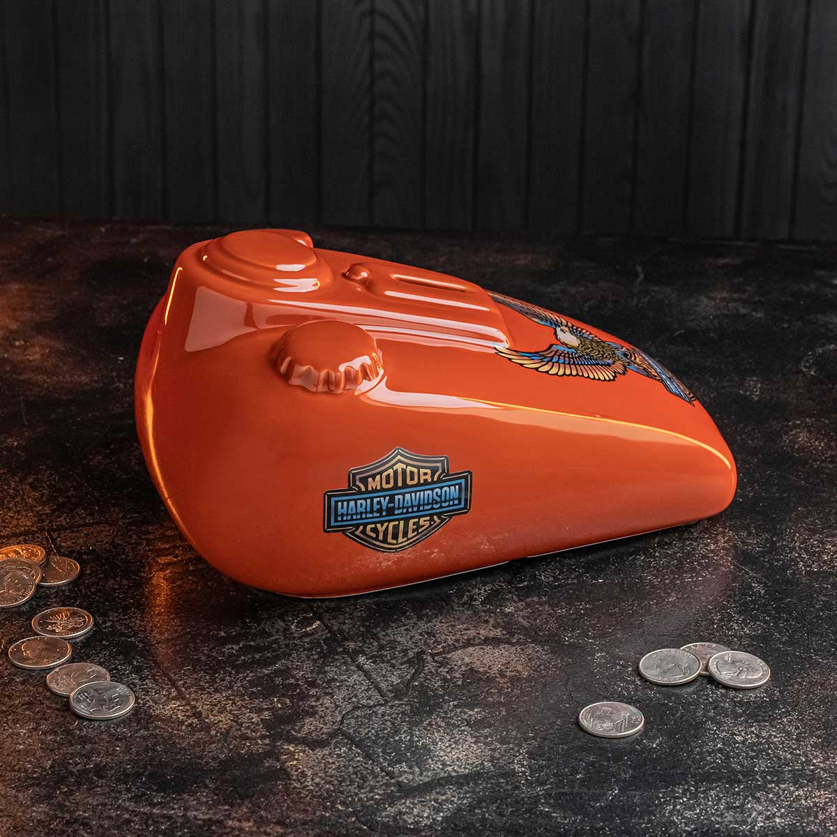 Vivid Bar & Shield® Eagle Ceramic Gas Tank Bank - Orange | Harley