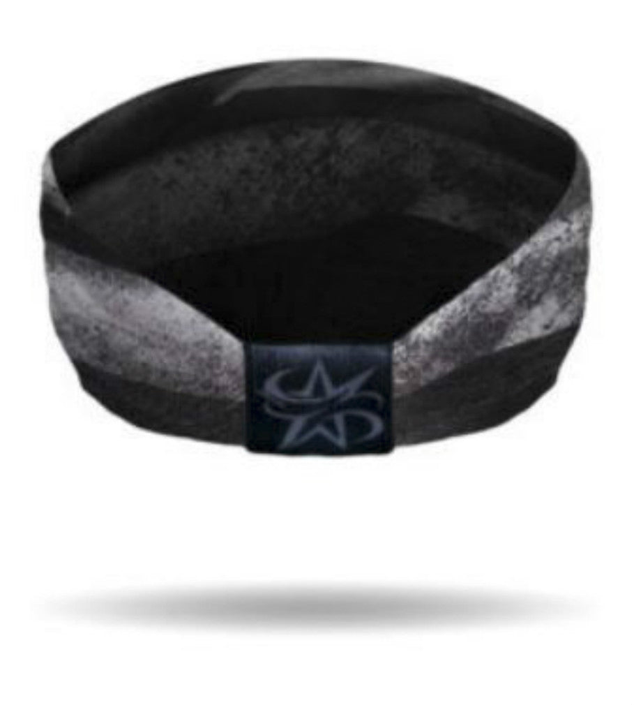 thumbnail interactive-video image 1 of That's A Wrap Bling Knotty Band Headscarf – Black With Pewter Cross – KB3319 1 of 2