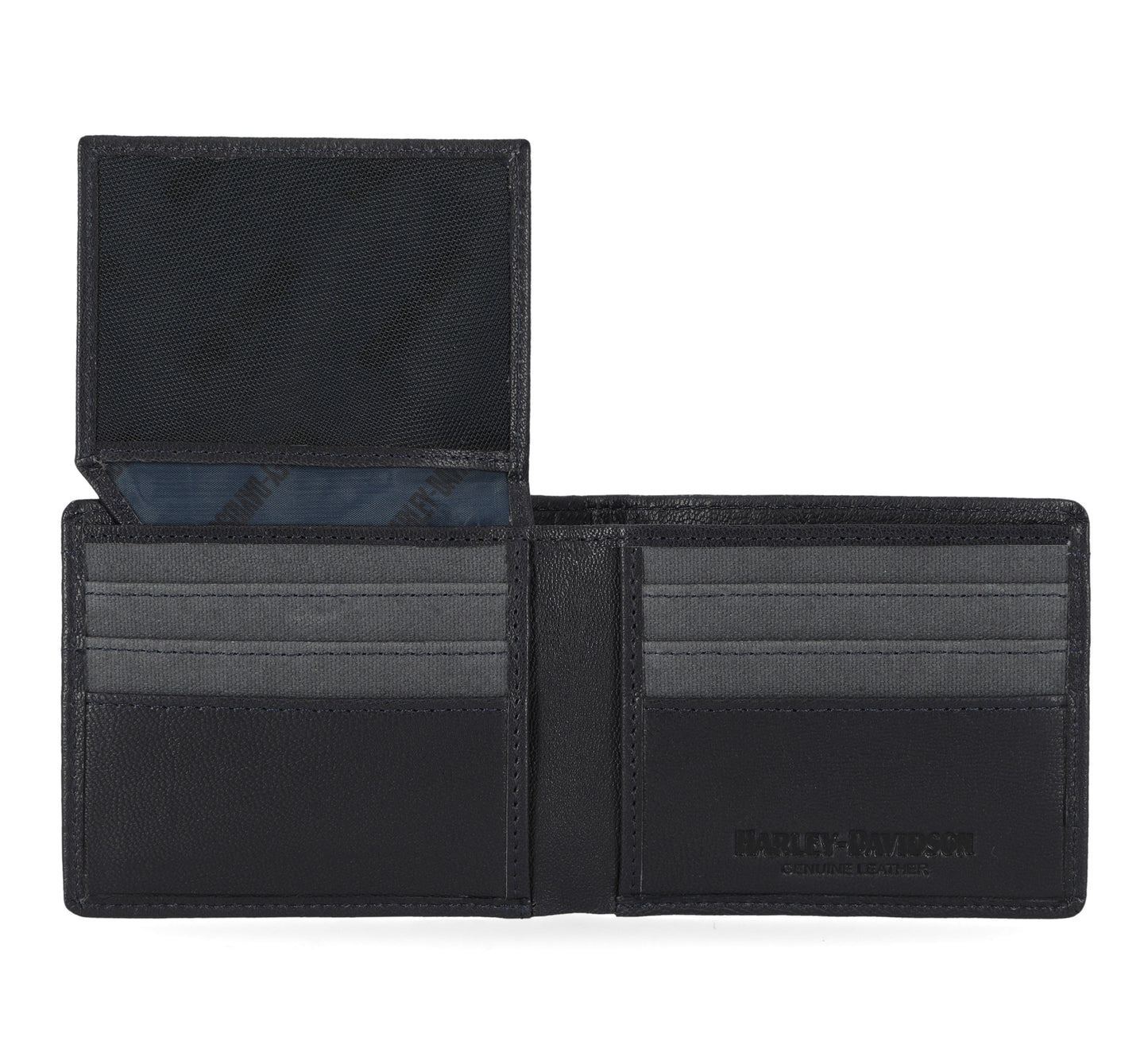 
                  
                    Harley-Davidson® Men's Calvary Canvas Genuine Leather Billfold Wallet | RFID Protection | Peacoat Blue
                  
                