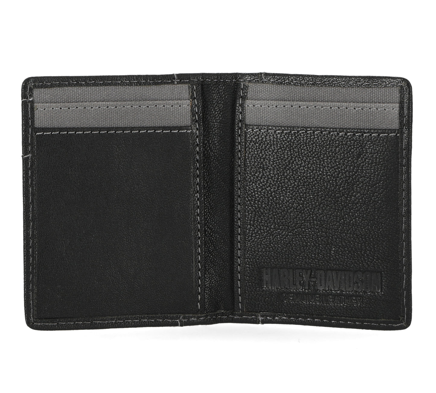 
                  
                    Harley-Davidson® Men's Calvary Canvas Genuine Leather Vertical Billfold Wallet | RFID Protection | Black
                  
                