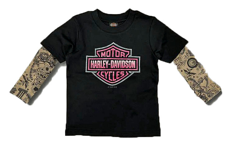 Harley-Davidson® Toddler Girls' T-Shirt with Tattoo Sleeves