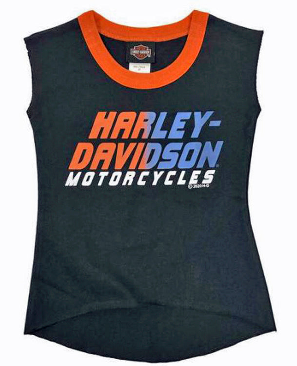 Harley-Davidson® Girls' Racing Tank Top | High-Low Curved Hem | Sleeveless