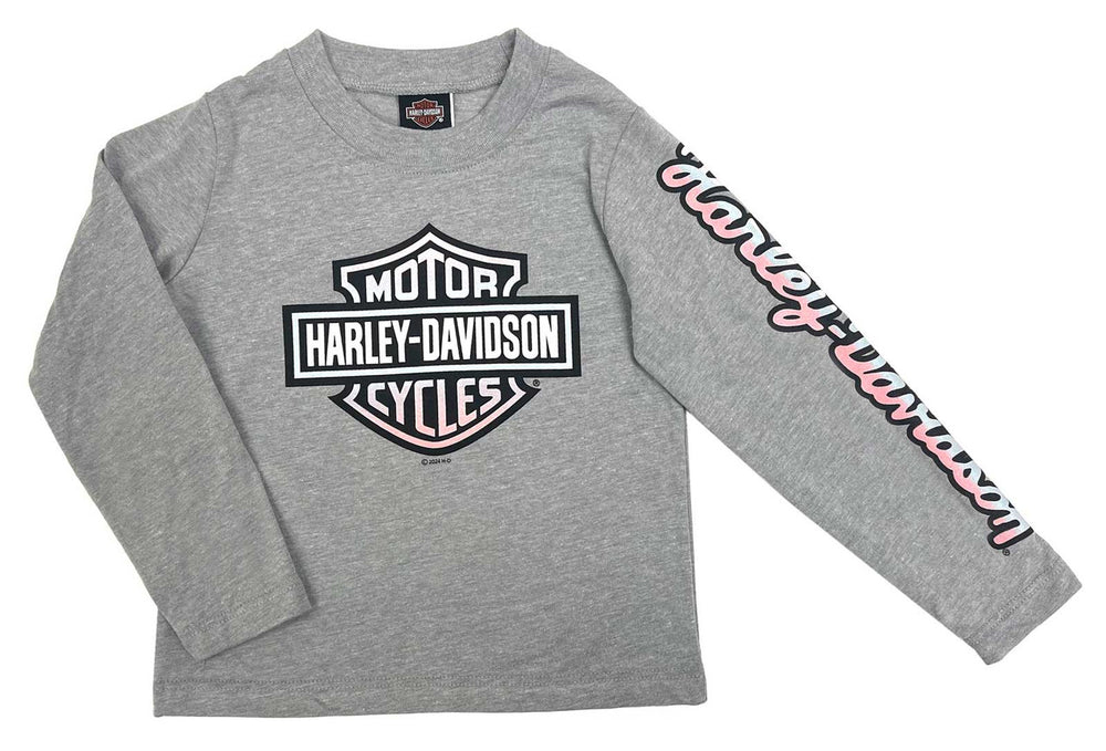 Harley-Davidson® Toddler to Big Girls' Super Soft Bar & Shield® Long Sleeve Tee  | Grey