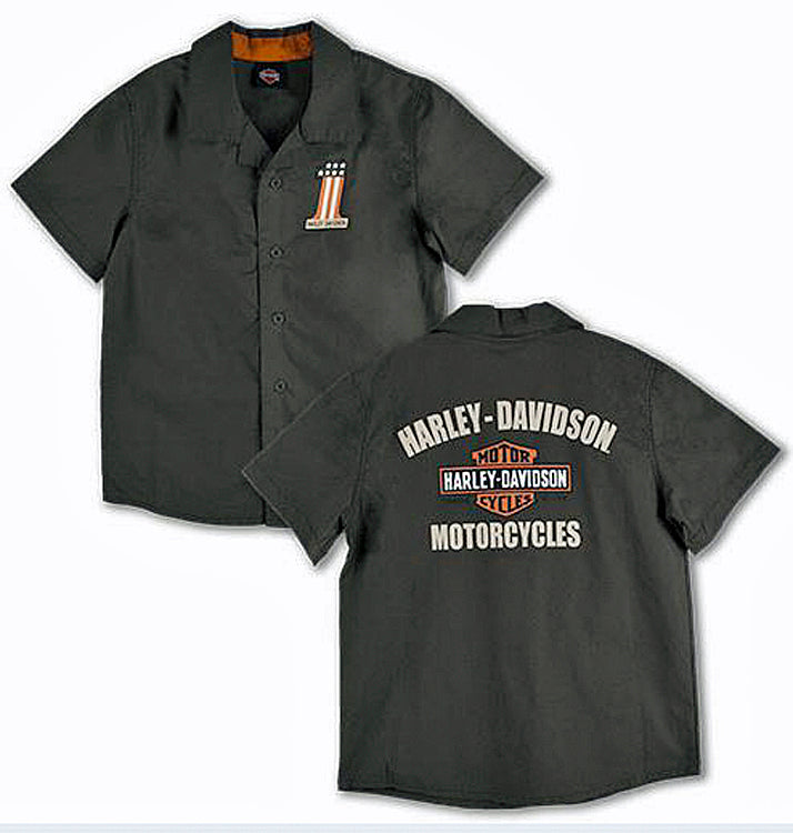Harley-Davidson® Boys' Green Woven Shop Shirt | Short Sleeves