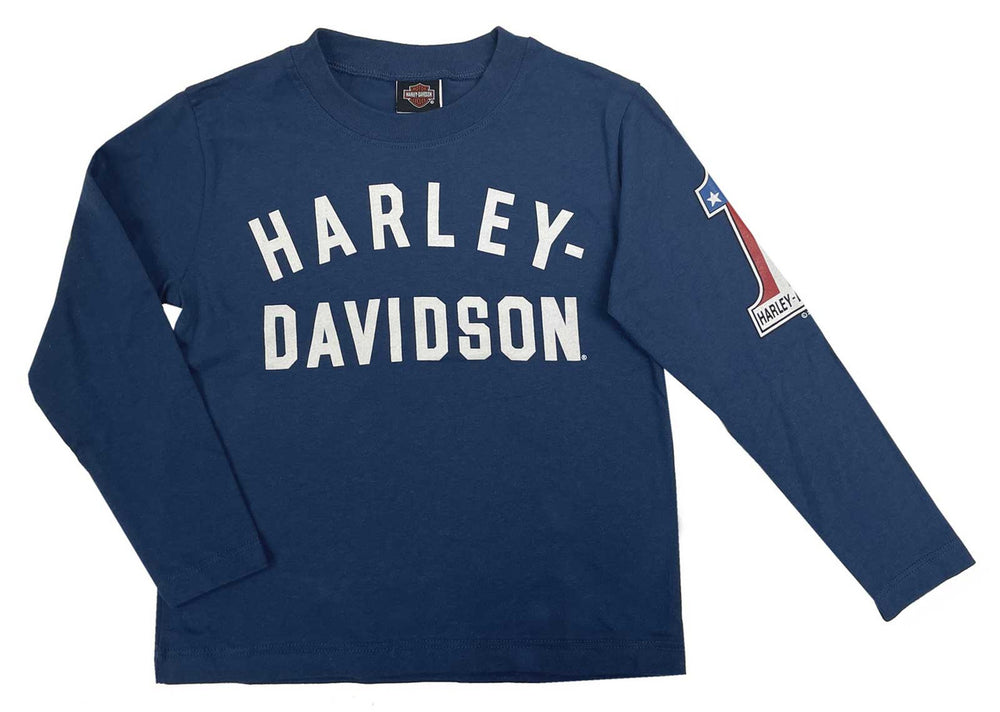 Harley-Davidson® Toddler to Big Boys' Super Soft #1 RWB Long Sleeve Tee  | Blue