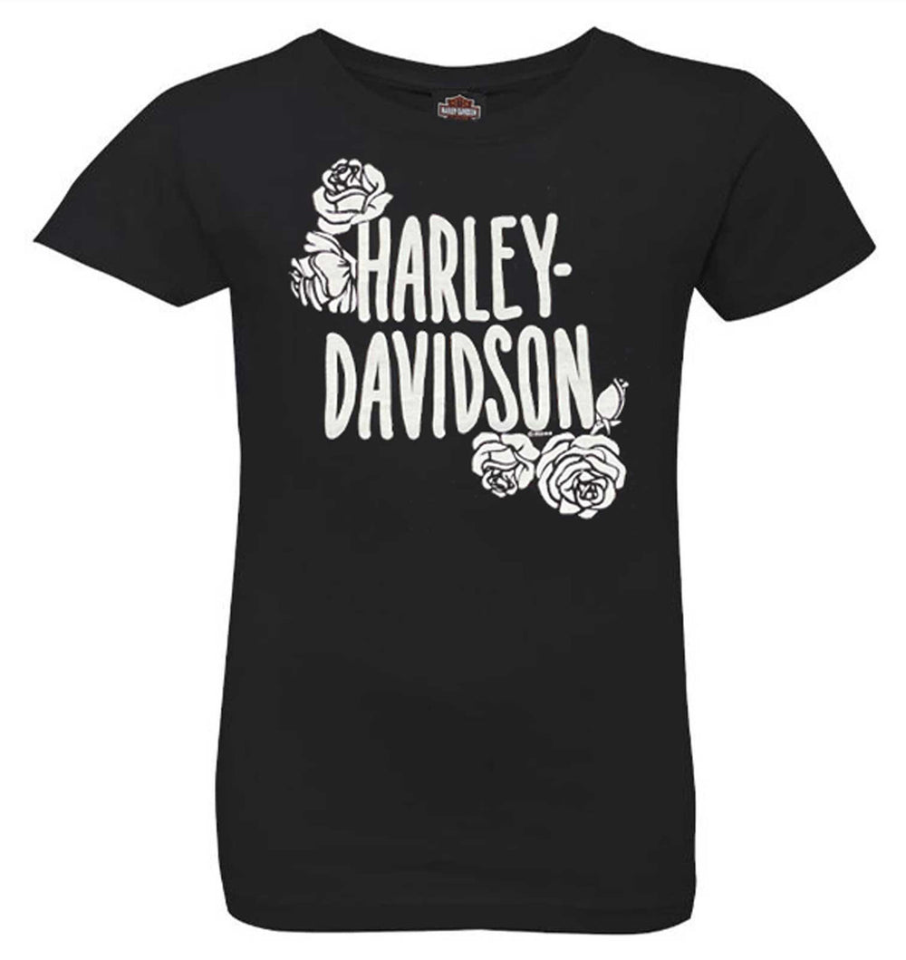 Harley-Davidson® Toddler To Big Girls' Roses Short Sleeve T-Shirt | Black