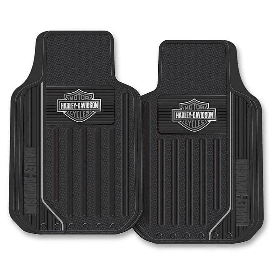 Harley-Davidson® Black Bar & Shield® Floor Mats | Grey Stripe