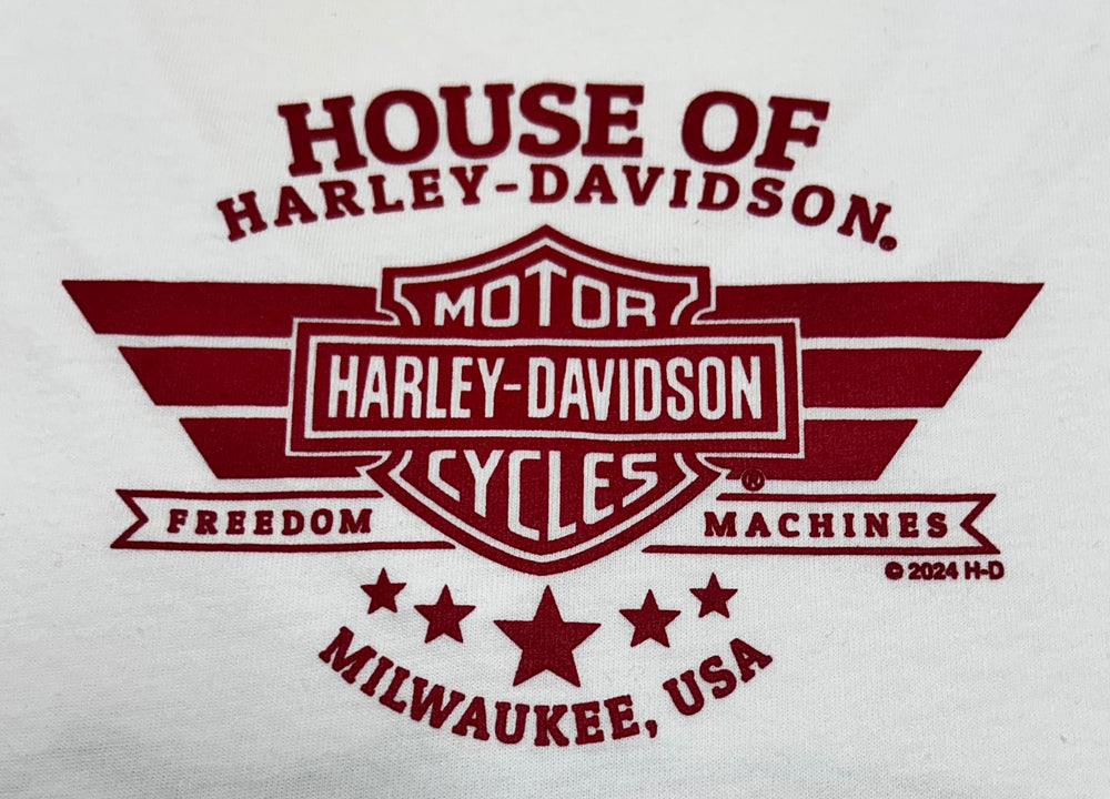 
                  
                    Harley-Davidson® Ladies Wave Scroll Short Sleeve V-Neck T-Shirt | White
                  
                