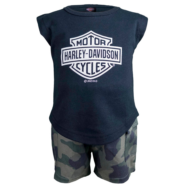 Harley-Davidson® Girls' Sleeveless T-Shirt & Cargo Pocket Shorts Set | Two Piece Set
