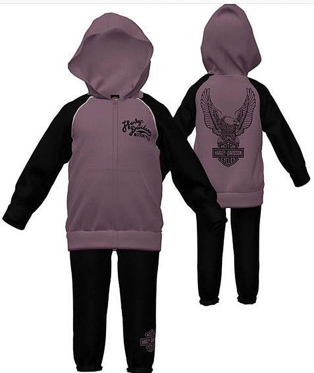 Harley-Davidson® Infant & Toddler Girls' Hooded Fleece Jog Set | 2-Piece Set | Lined Hood | Raglan Sleeves