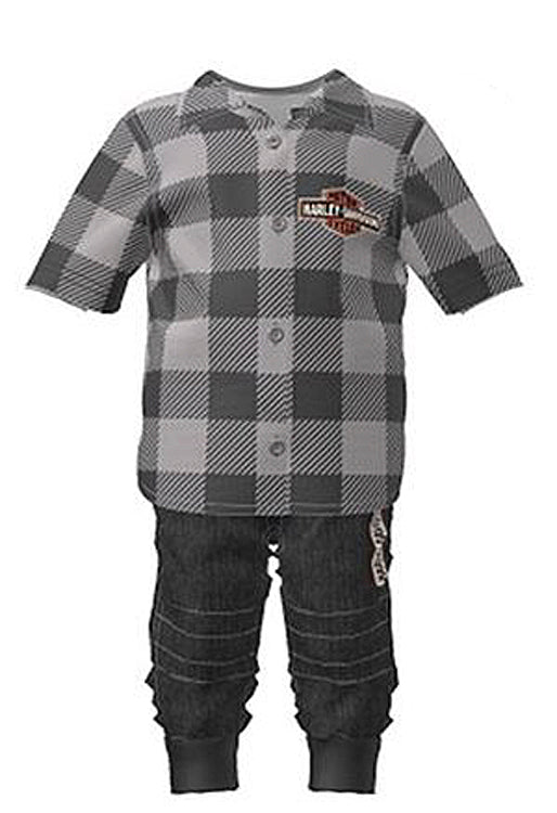Harley-Davidson® Infant & Toddler Boys' Plaid Pants Set | Two-Piece | Short Sleeves