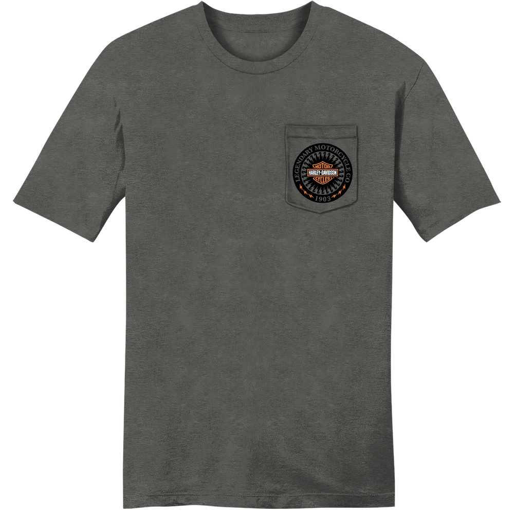 Harley-Davidson® Men's Lightning Badge Short Sleeve Pocket T-Shirt | Charcoal Heather