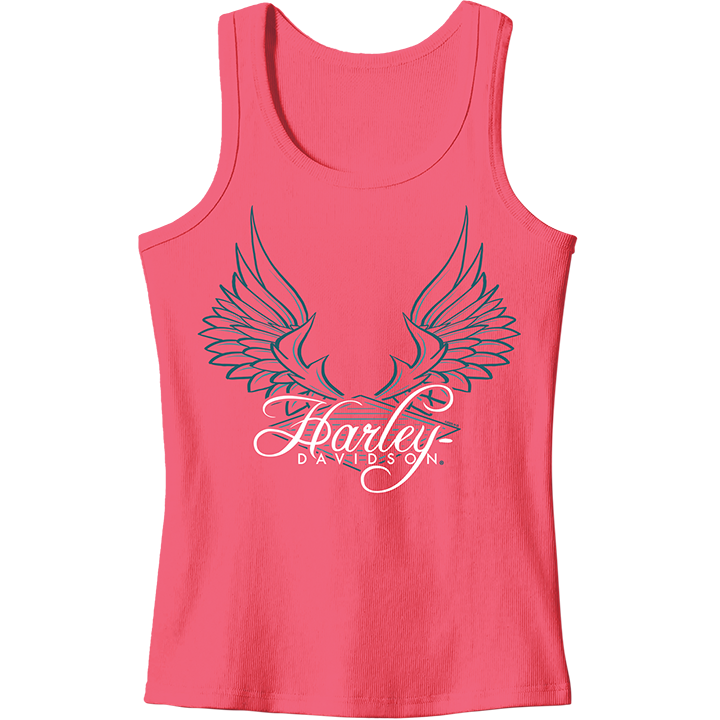 Harley-Davidson® Women's Pin Stripe Wings Tank Top - Hot Coral