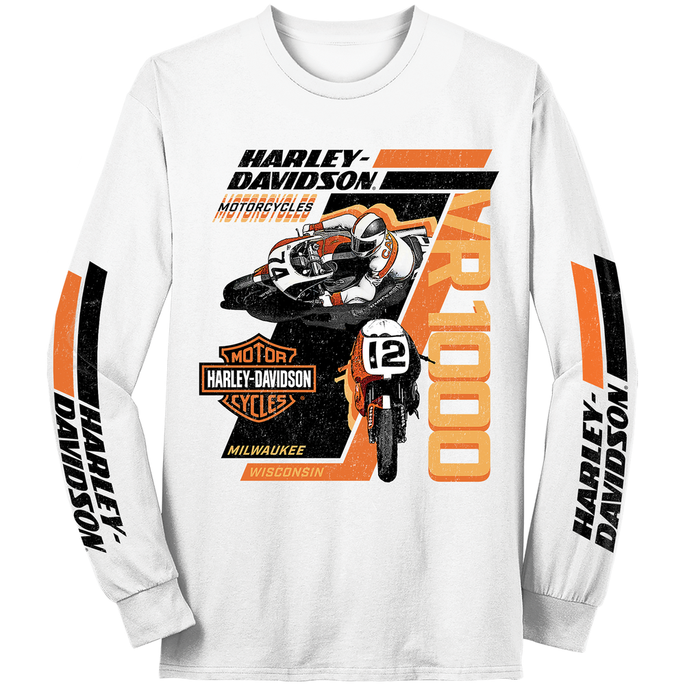 Harley-Davidson® Men's VR1000 Long Sleeve T-Shirt - White, Burnt Out