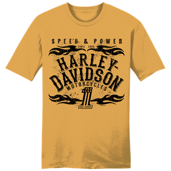 Harley-Davidson® Men's Power Flames Short Sleeve T-Shirt - Gold, Thunderbolt
