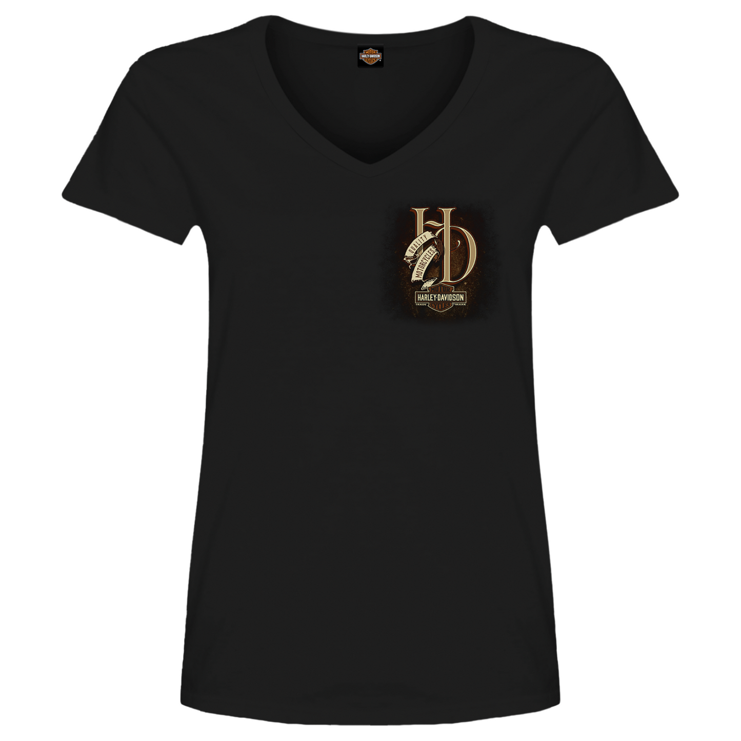 Harley-Davidson® Women's Down H-D Banner V-Neck T-Shirt | Black | Short Sleeves