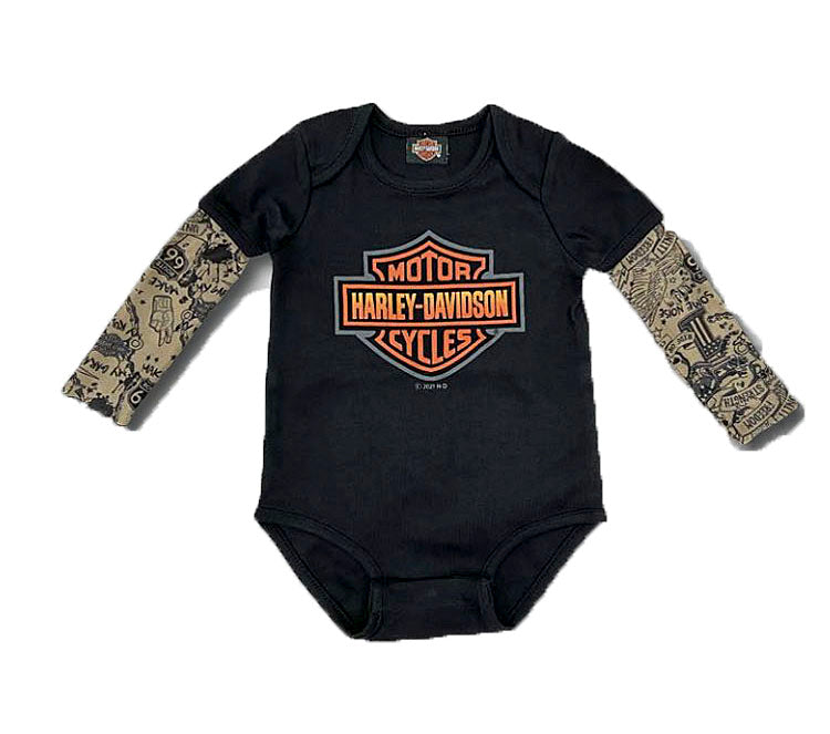 Harley-Davidson® Infant Boys' Black Creeper with Tattoo Sleeves