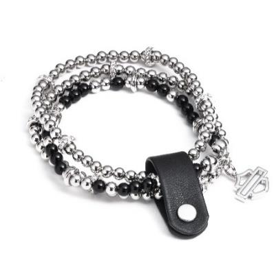 Harley-Davidson® - Women's Set of Three Bar & Shield Charm Beaded Stretch Bracelets