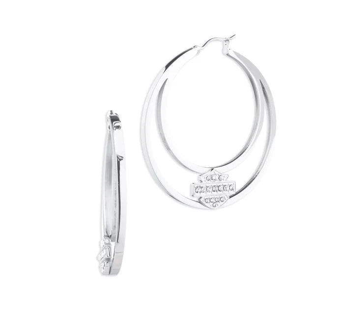 Harley-Davidson® Women's Large Open Bar & Shield® Hoop Earrings