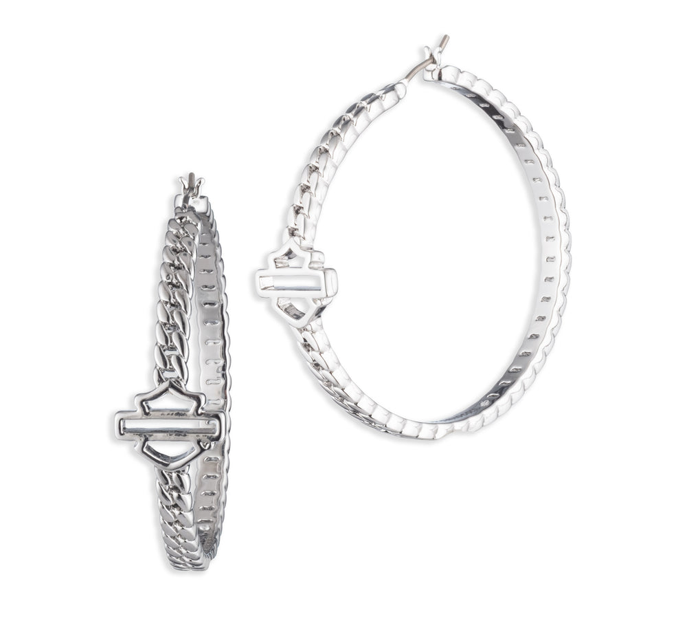 Harley-Davidson® Women's Frozen Chain Open Bar & Shield® Hoop Earrings