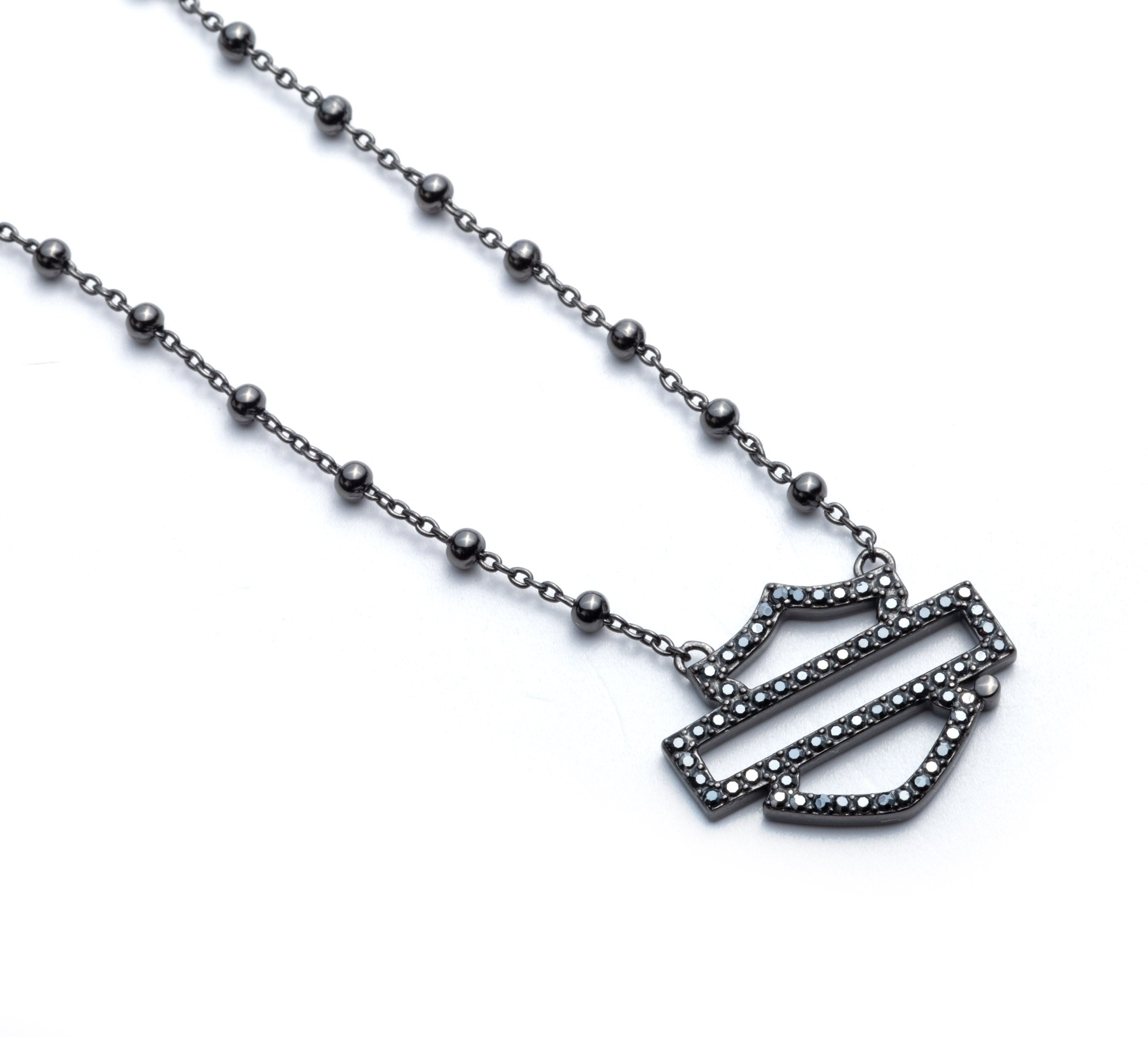 Harley-Davidson® Jet Hematite Bar & Shield® Logo Necklace