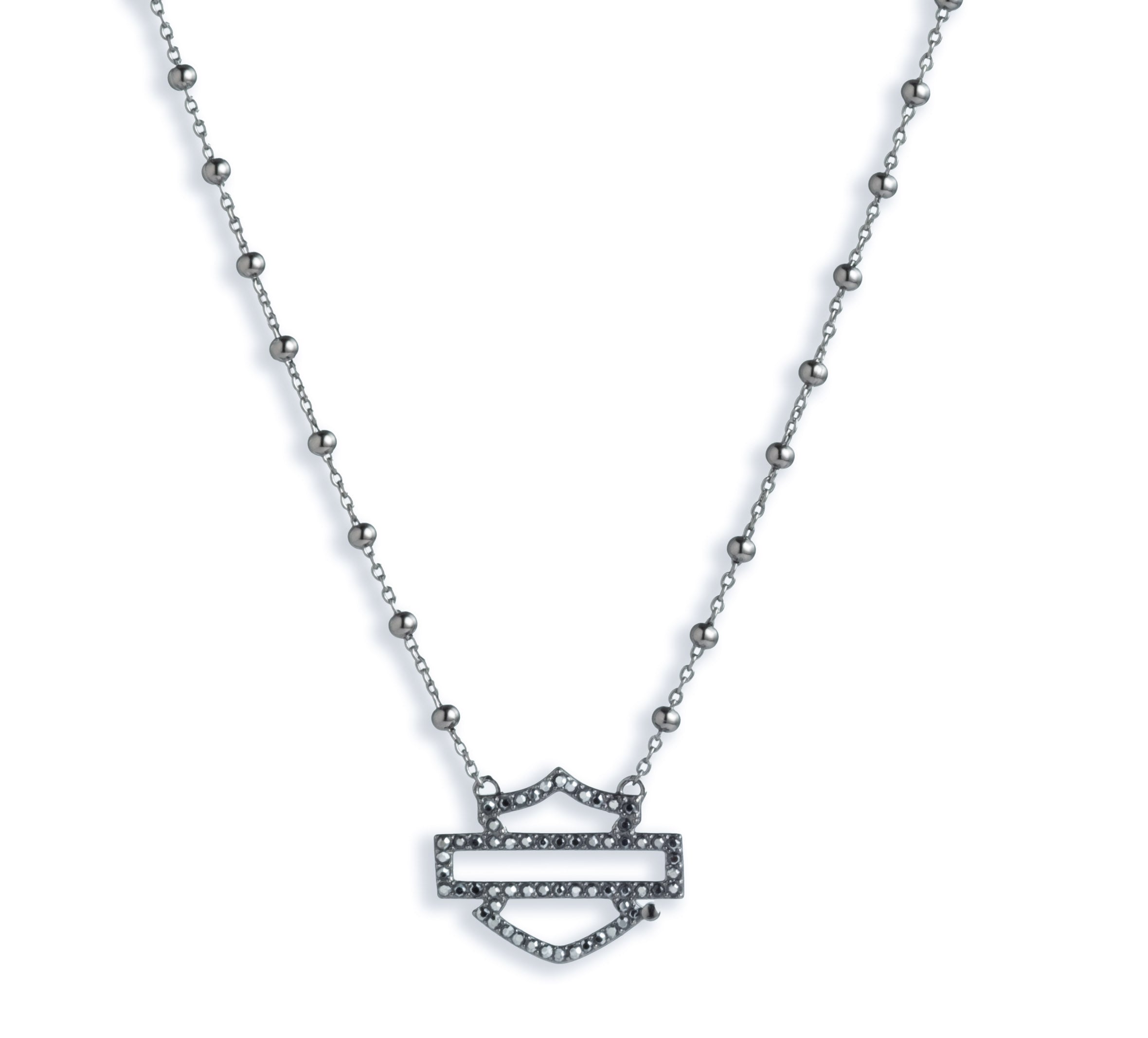 Harley-Davidson® Jet Hematite Bar & Shield® Logo Necklace
