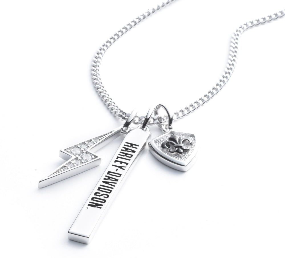 Harley-Davidson® Lightning Three Charm Pendant Necklace | Sterling Silver