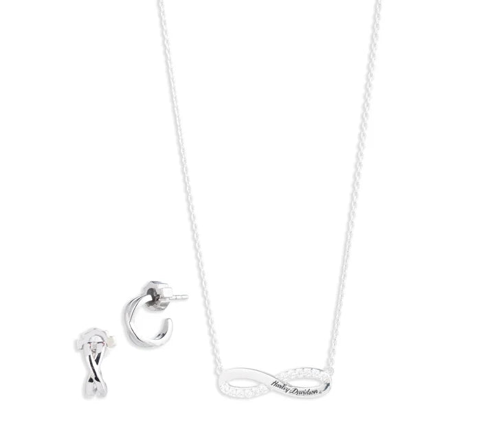 Harley-Davidson® Women's Infinity Necklace and Earring Gift Set | Sterling Silver