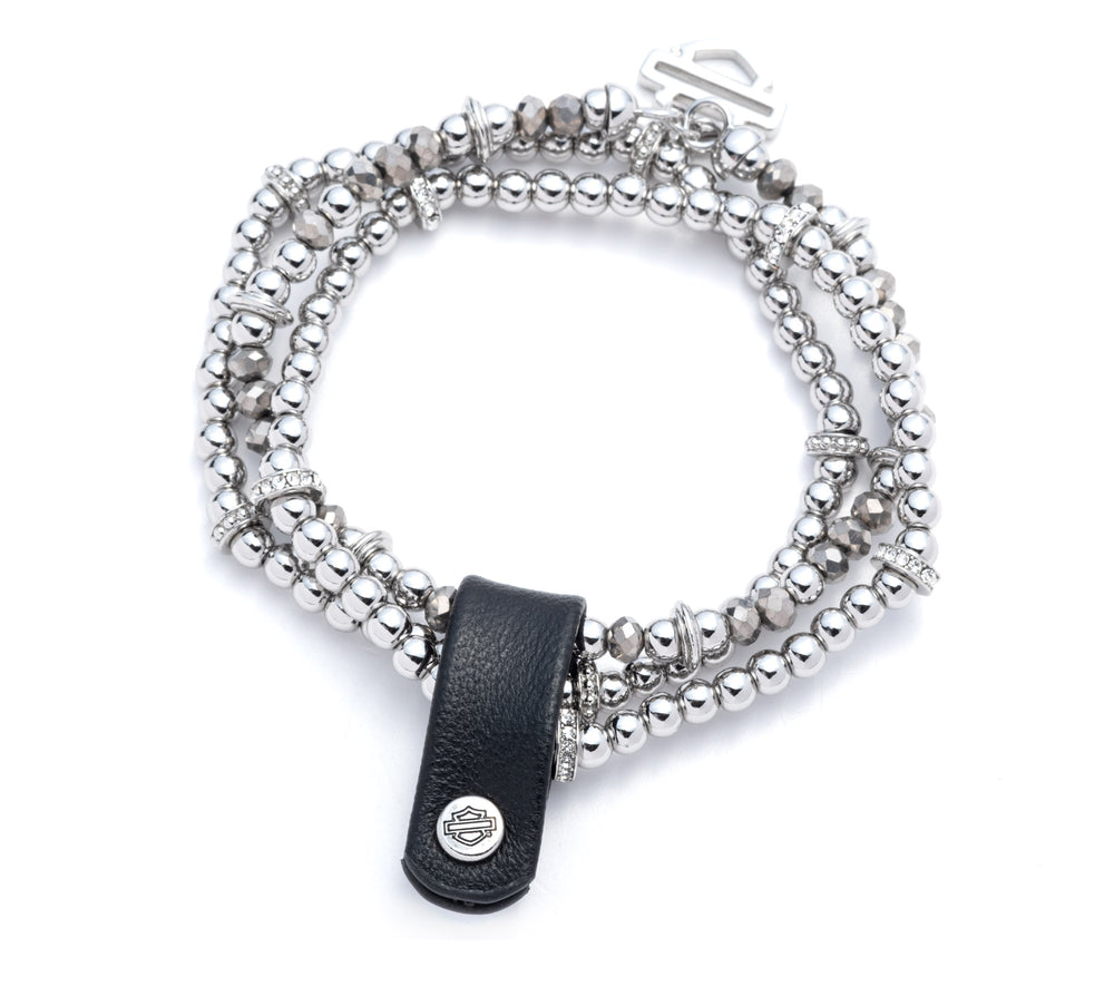 Harley-Davidson® Women's Silver Bar & Shield® Charm Beaded Stretch Bracelets