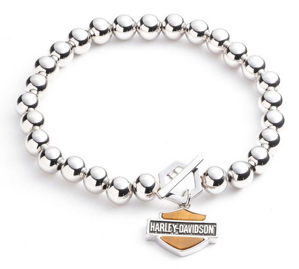 Harley-Davidson® Women's Beaded Bar & Shield® Bracelet | Silver Plating