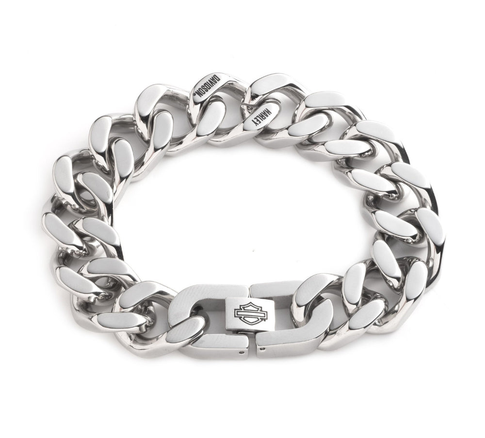 Harley-Davidson Men's Open Bar & Shield® Curb Link Bracelet | 8 Inch