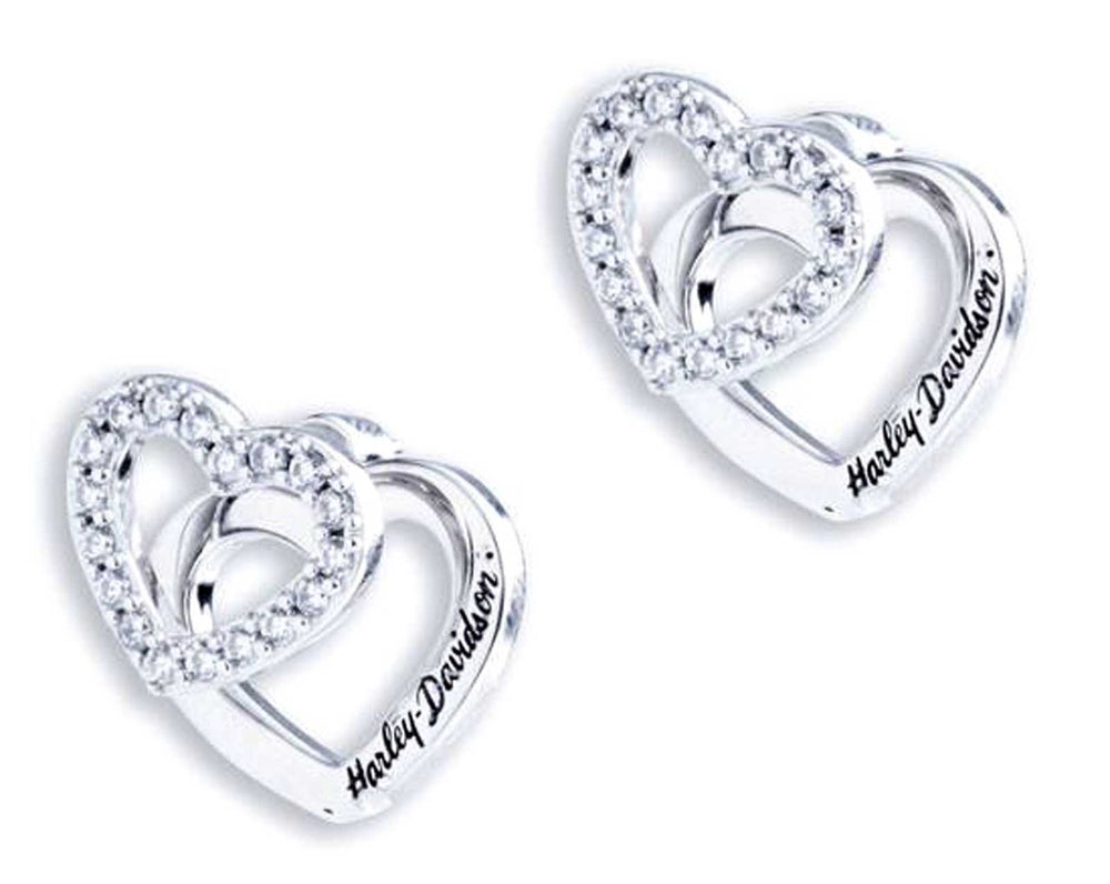 Harley-Davidson® Women's Double Interlocked Heart Stud Earrings | Sterling Silver