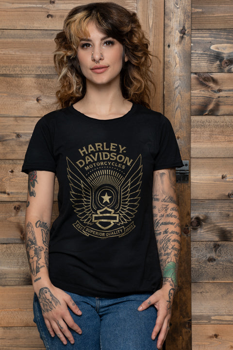 Harley-Davidson® Ladies Whoosh Short Sleeve Scoop Neck T-Shirt | Black
