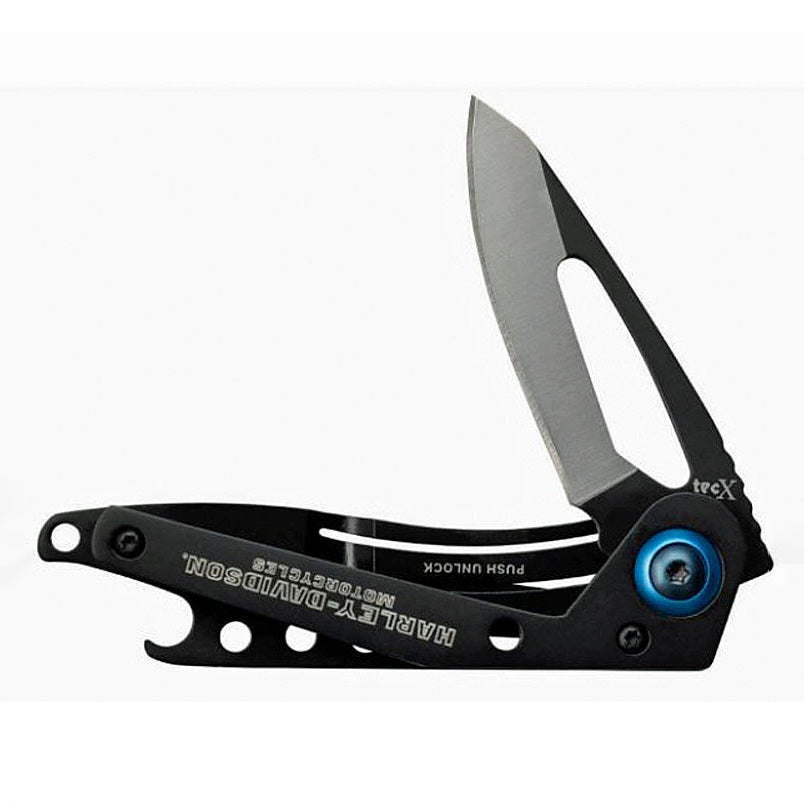 Harley-Davidson® TecX® TL-C Pocket Knife | Stainless Steel Plain Edge | Black Anodized Stainless Steel Handle