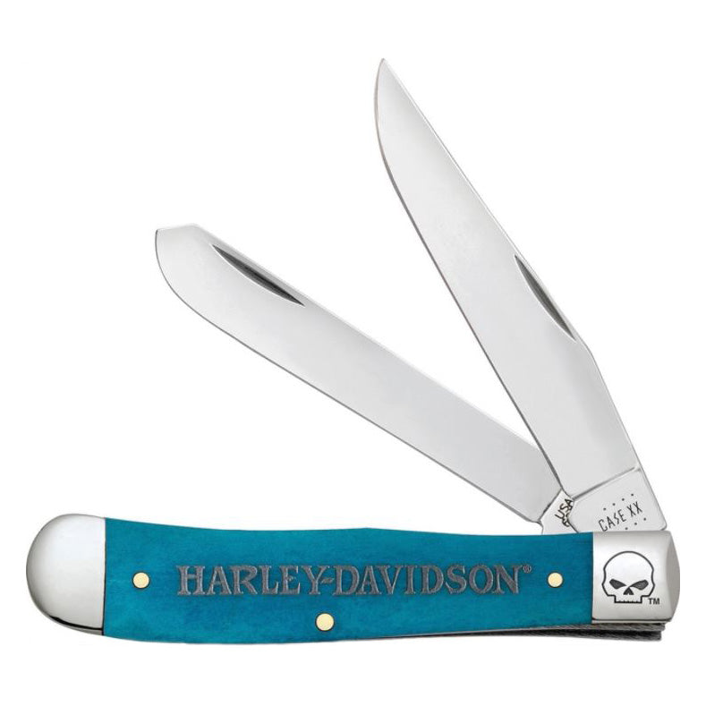 Harley-Davidson® Trapper Pocket Knife | Caribbean Blue Bone Handle | Two Blades