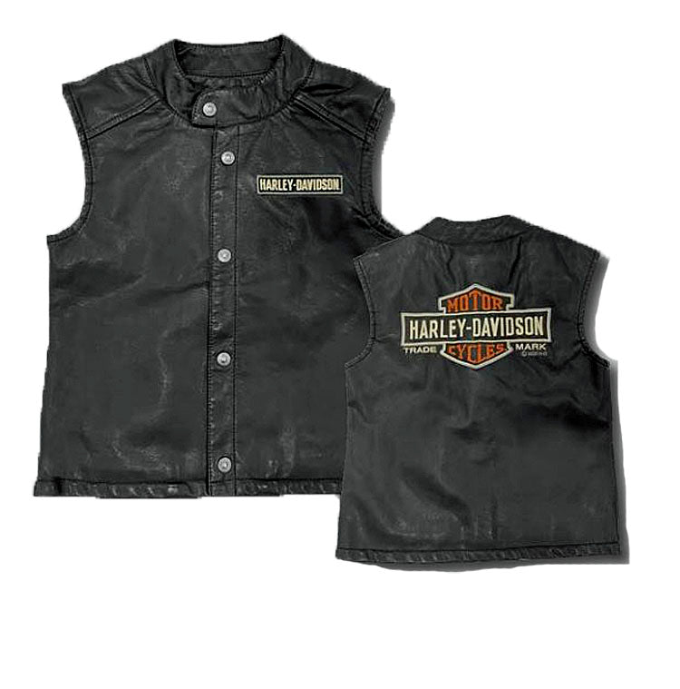 Harley-Davidson® Boys' Laundered Faux Leather Vest | Embroidered Graphics
