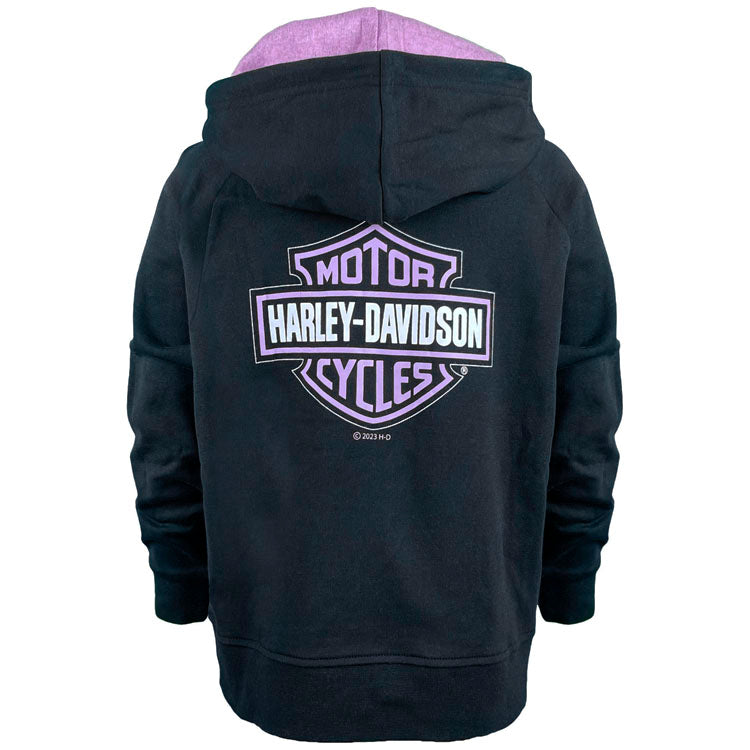 
                  
                    Harley-Davidson® Girls' Bar & Shield® Zip-Front Hoodie | Purple Lined Hood
                  
                