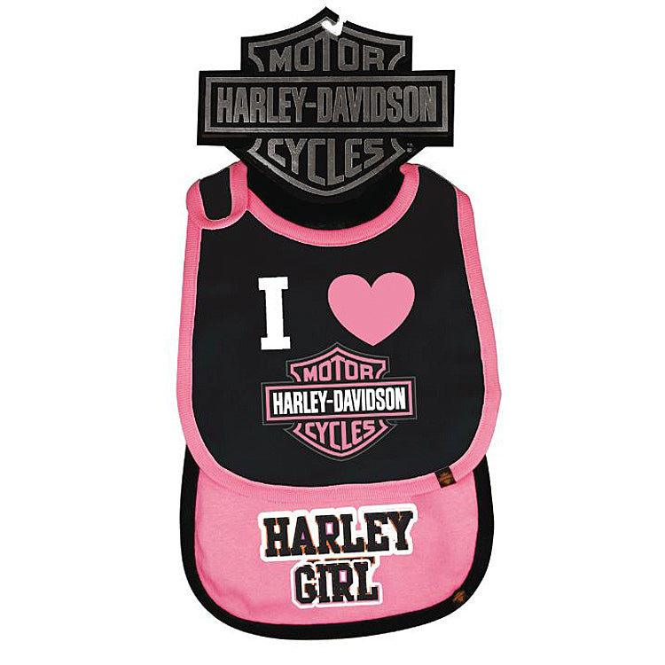 Harley-Davidson® Girls' Pink & Black Bibs | Two Pack