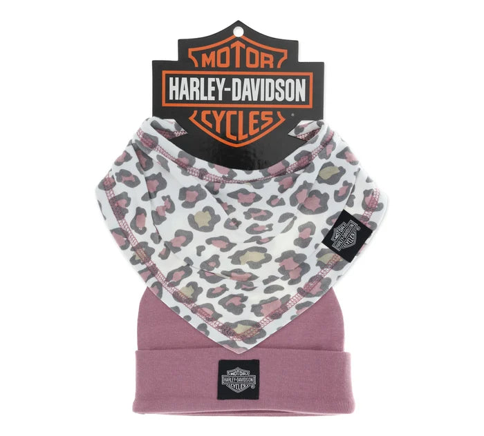 Harley-Davidson® Newborn Girls' Knit Bandana Bib & Beanie Set